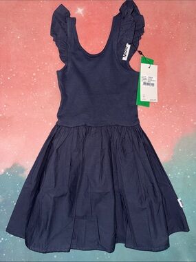 Molo Navy Ruffle Sleeve Knit organic Dress girls 3 4 98 104 nwt